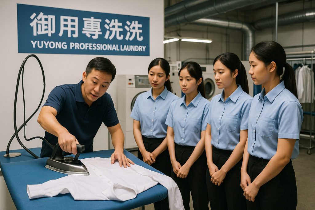 用專業洗衣高雄加盟學員學習熨燙整燙技巧